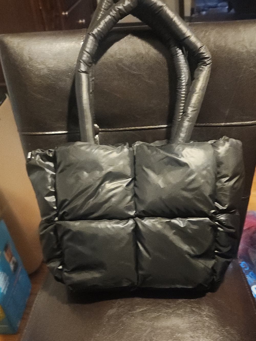 Black Puffer Tote Bag